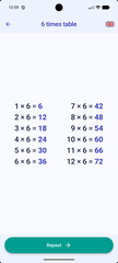 Times Tables revision screen